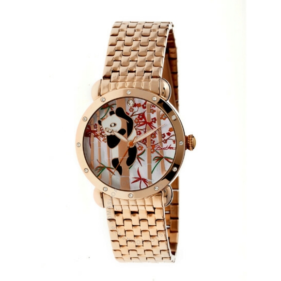 bertha Accessories - Bertha Lilly Panda Mother of Pearl Dial Rose Gold Steel Bracelet Ladies Watch